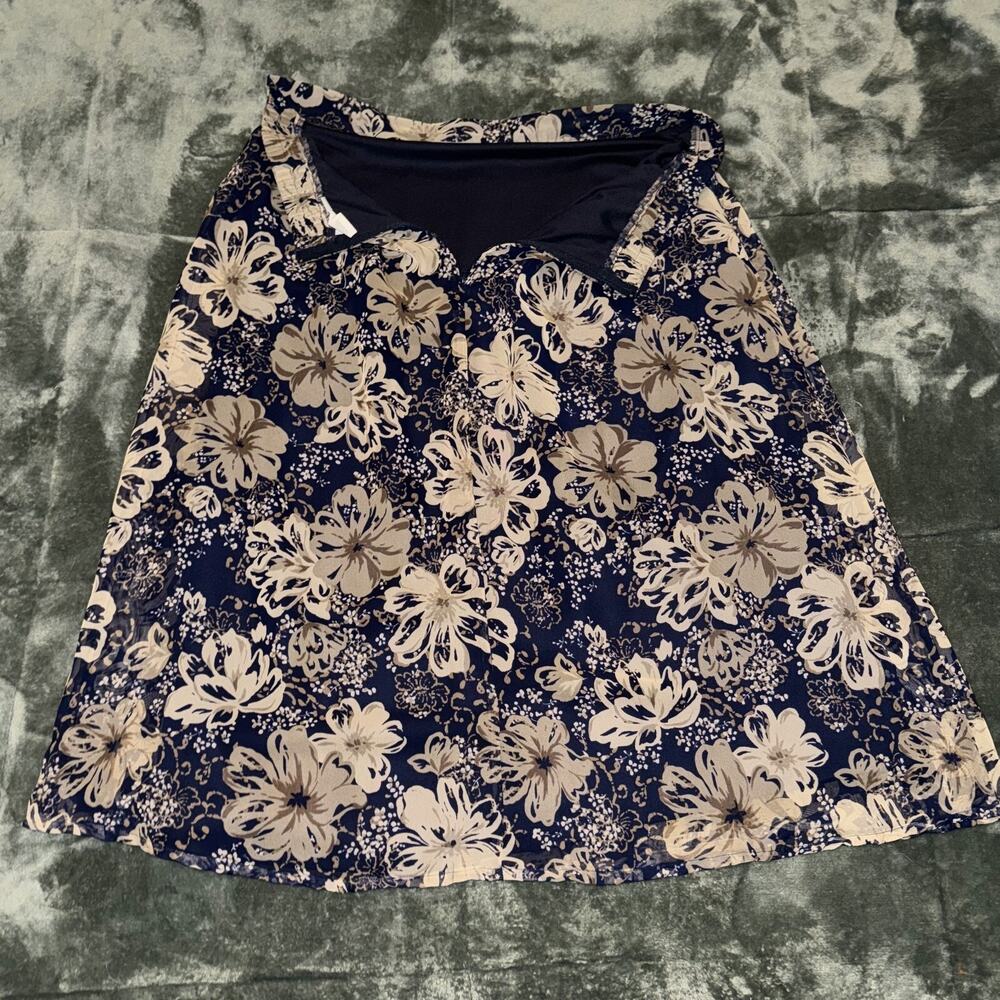 Vintage Dorby A-Line Midi Skirt Women’s 16 Beige Blue Floral Zip Back Formalwear